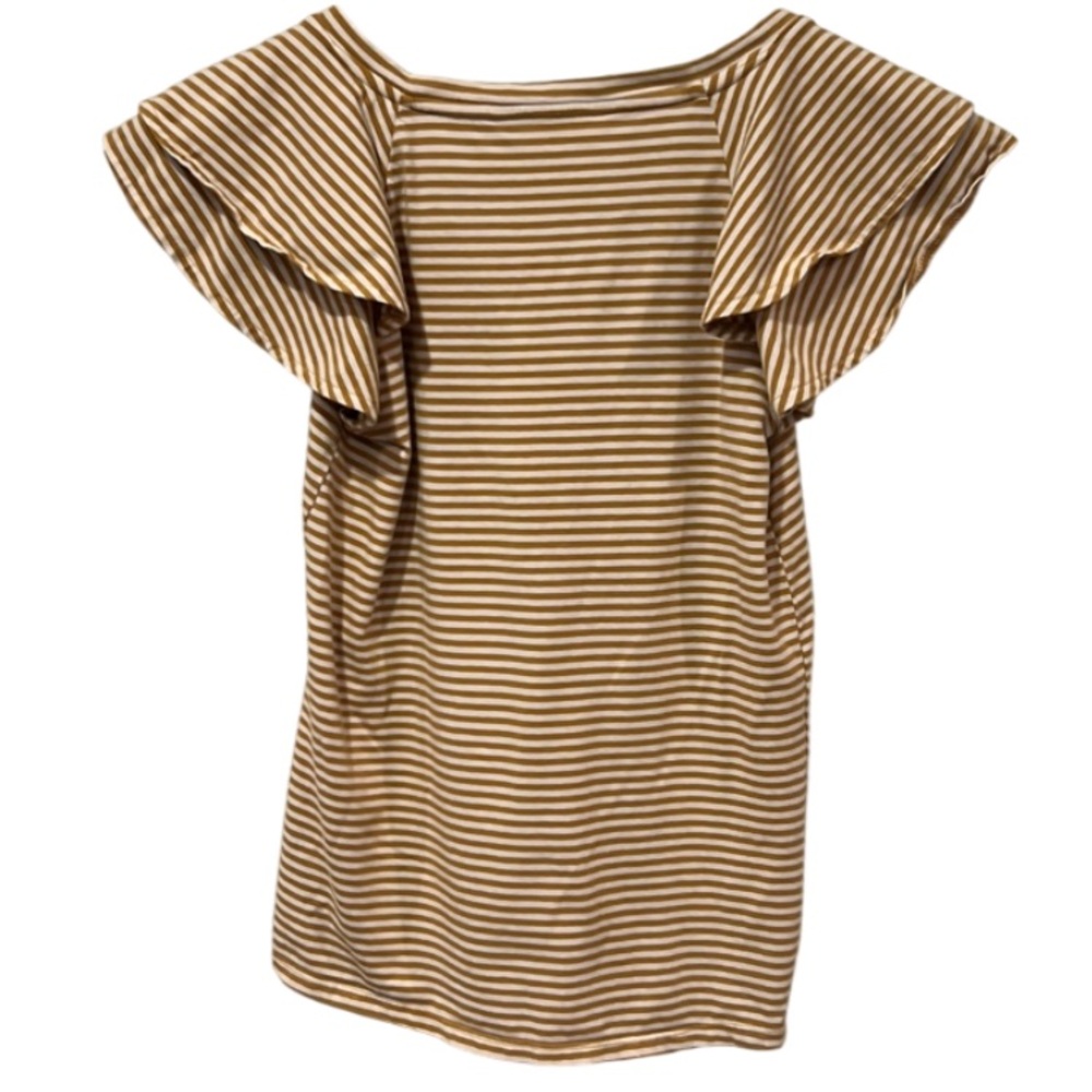 Lauren Conrad XS T-shirt Ruffle Short Sleeves Gold/Cream Striped - Picture 2 of 9